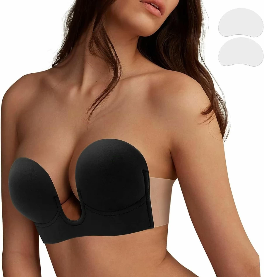 YODOOLTLY Push Up Sticky Bra - Invisible Strapless Adhesive Bra for Deep V Neckline, Reusable No Show Bra for Wedding Dresses and Evening Gowns