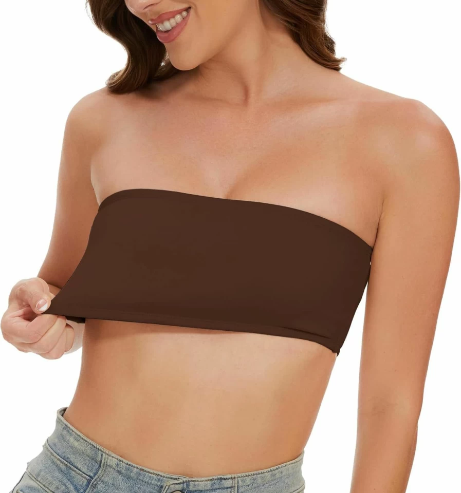 Fanseler Women's Wireless Non-Slip Strapless Bralette - Seamless Stretchy Sports Bandeau Top with Detachable Padded Cups