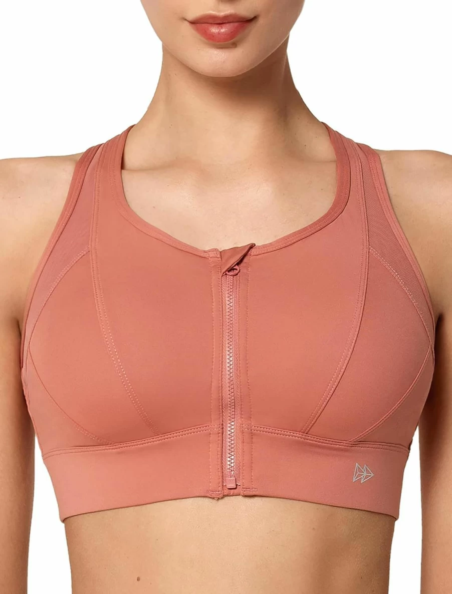 Yvette High Support Zip Front Sports Bra for Women - Mesh Racerback Workout Bra for Large Breasts