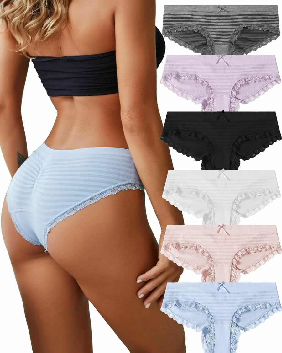 "CUTE BYTE Women's Cheeky Panties 6-Pack - Sexy No Show Lace Underwear, Stretchy Seamless & Breathable, Sizes S-2XL"