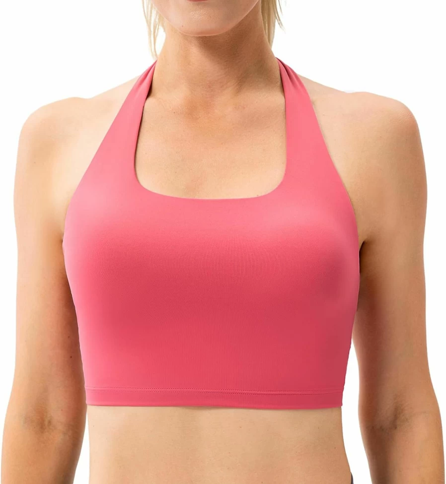Lavento Women's Longline Padded Sports Bra - Halter Yoga Crop Top for Workouts & Fitness