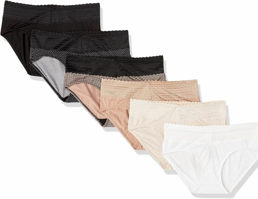 Warner's Women's 6-Pack Blissful Benefits Hipster Underwear with Dig-Free Comfort Waistband & Lace Trim - Microfiber Panties Ru1796W