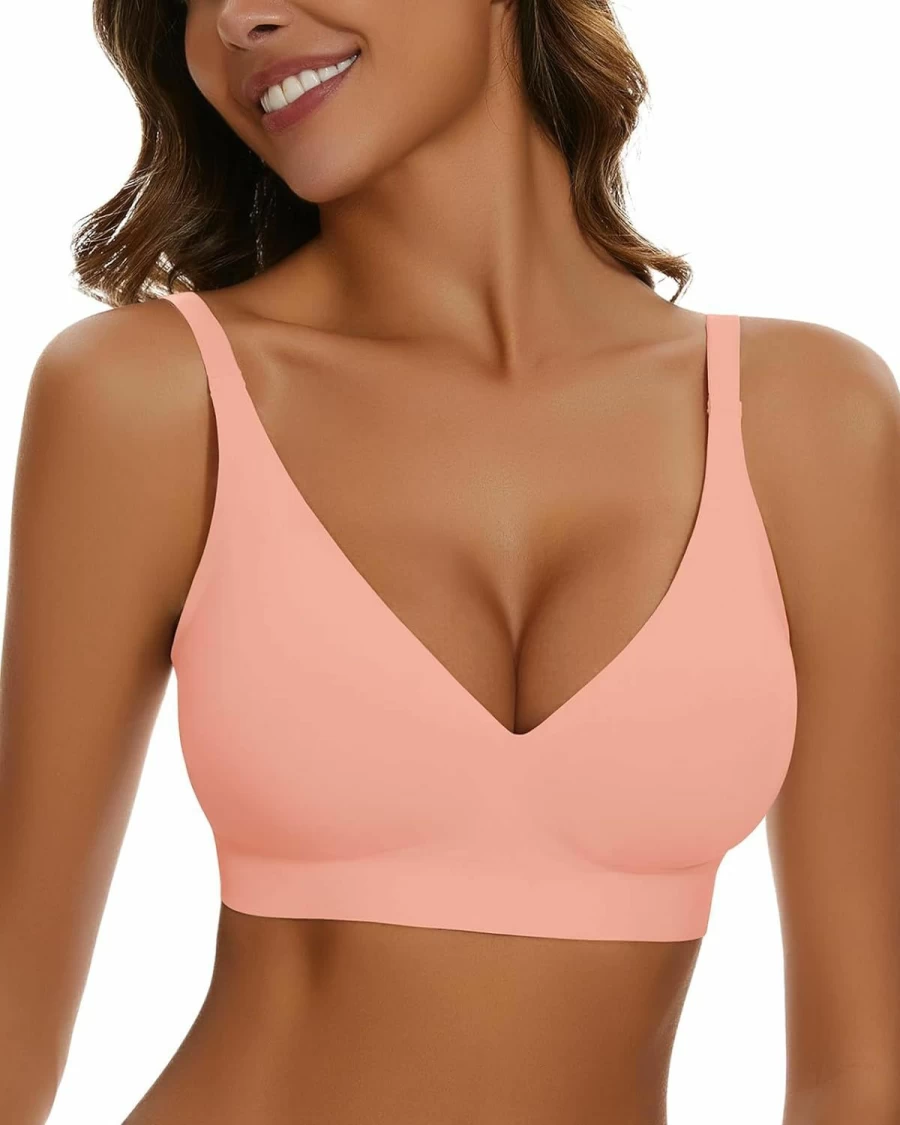 WOWENY Wireless Plunge Bra for Women - Seamless Comfort, Supportive Deep V Bralette, No Underwire Smooth Design