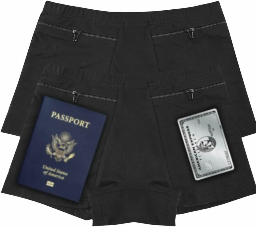 H&R Women's Secret Pocket Panties - 2 Pack Black Underwear with Hidden Pocket for Travel & Safety