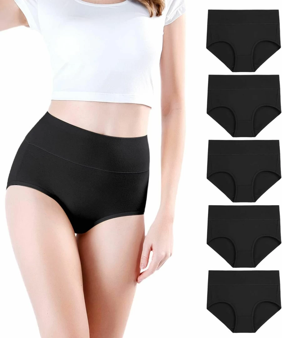 Wirarpa Women's Cotton High Waisted Underwear 5-Pack - Soft Full Coverage Briefs for Ladies (Regular & Plus Size)