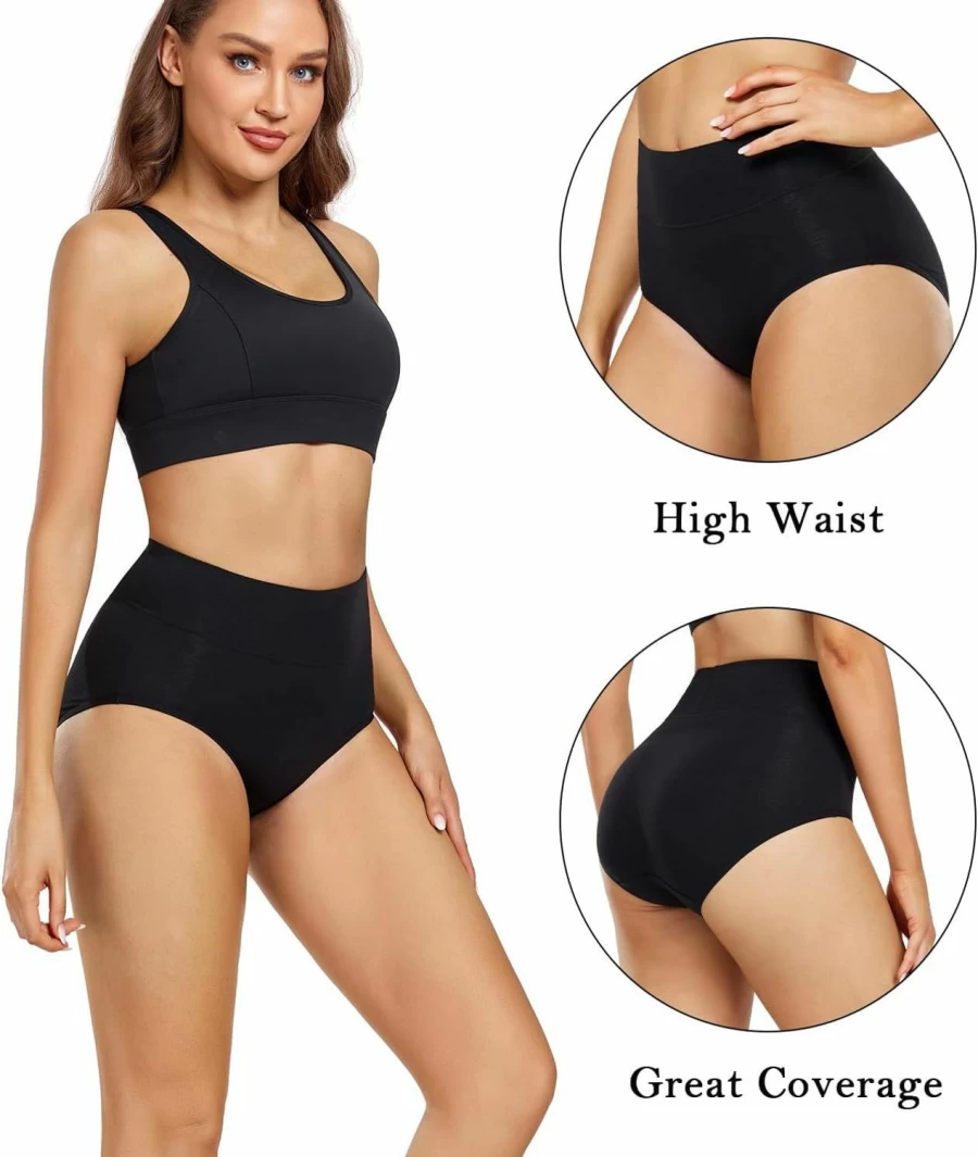 Wirarpa Women's Cotton High Waisted Underwear 5-Pack - Soft Full Coverage Briefs for Ladies (Regular & Plus Size)