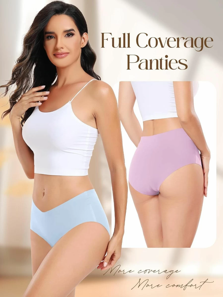 GNEPH Women's Seamless No-Show Cheeky Panties 6-Pack - Comfortable Bikini & Hipster Underwear for Everyday Wear
