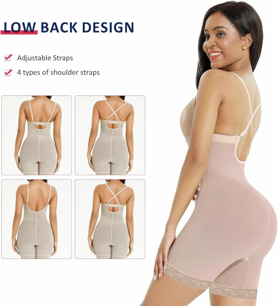 FeelinGirl Women's Tummy Control Shapewear - Seamless U Plunge Bodysuit with Mesh & Built-In Bra for Smoothing & Sculpting