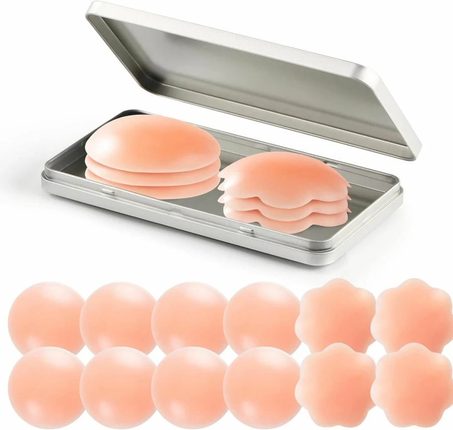 Ymomode Reusable Nipple Covers for Women - 6 Pairs Invisible Adhesive Pasties Nippleless Covers