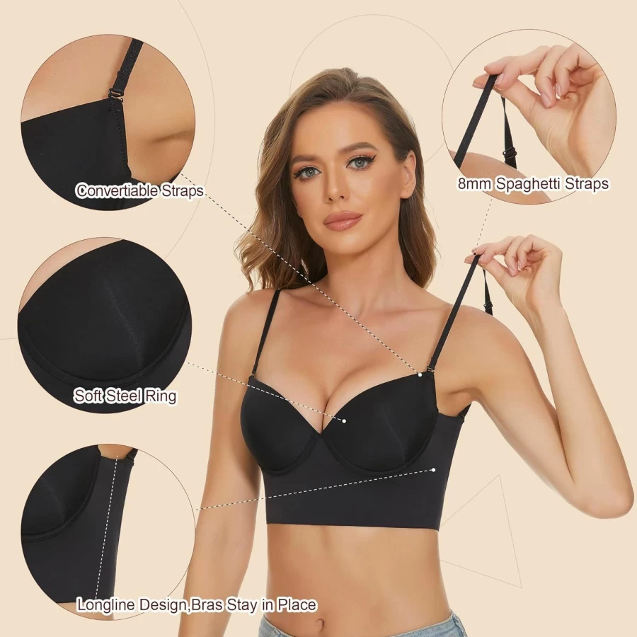 Zlmnp Women's Low Back Bra - Seamless Underwire, Backless & Convertible Multi-Way Straps for Halter & Low Cut Styles
