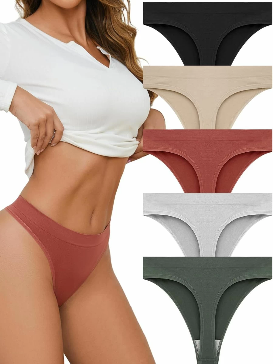 "Linccure Women's Breathable Seamless Thongs 5-Pack - Ultra Comfortable Underwear"