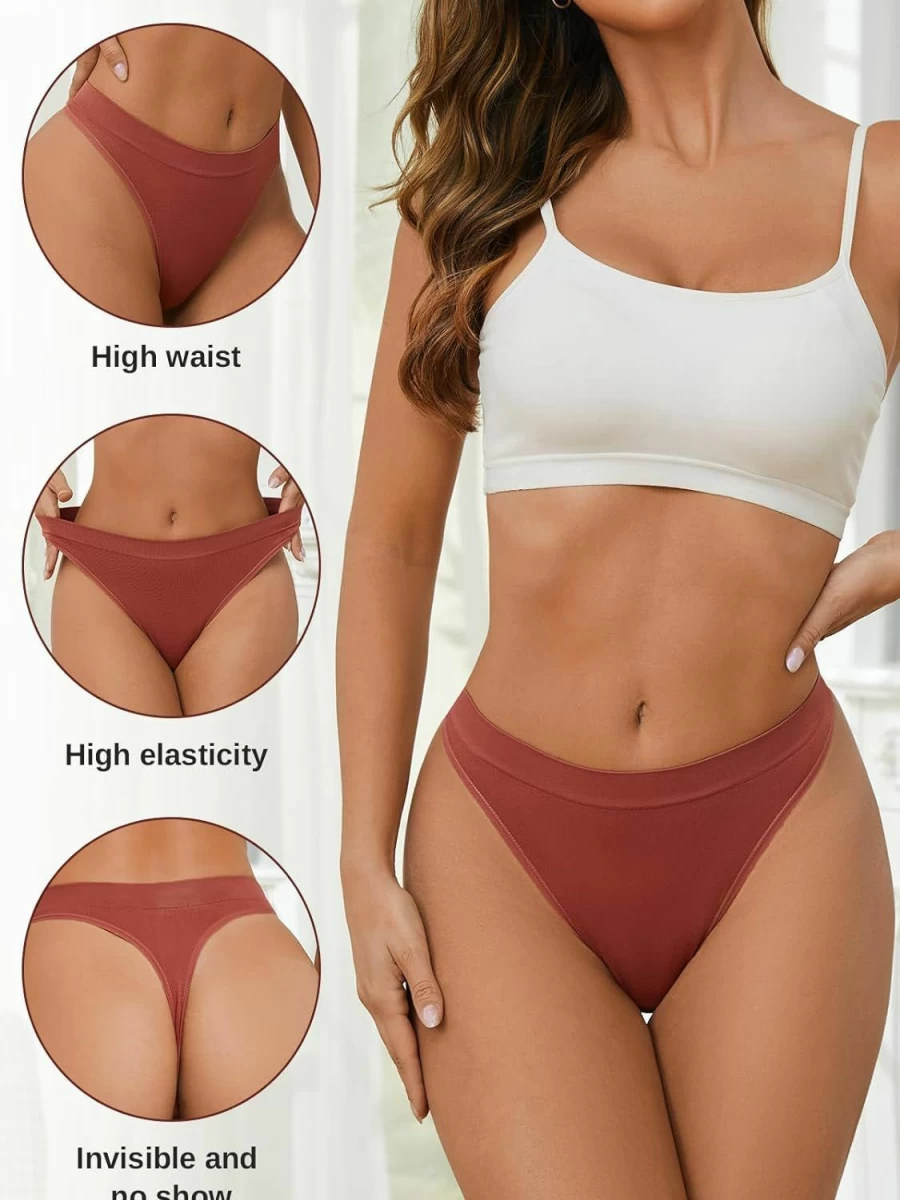 "Linccure Women's Breathable Seamless Thongs 5-Pack - Ultra Comfortable Underwear"