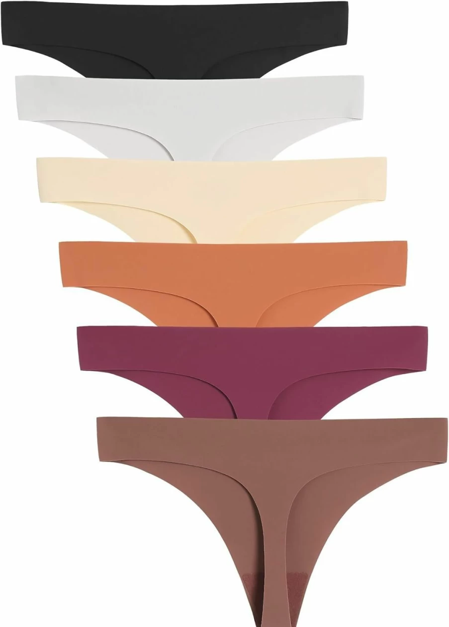 "Caterlove Seamless No Show Thongs for Women - 6 Pack Breathable Invisible Underwear Stretch Comfort"