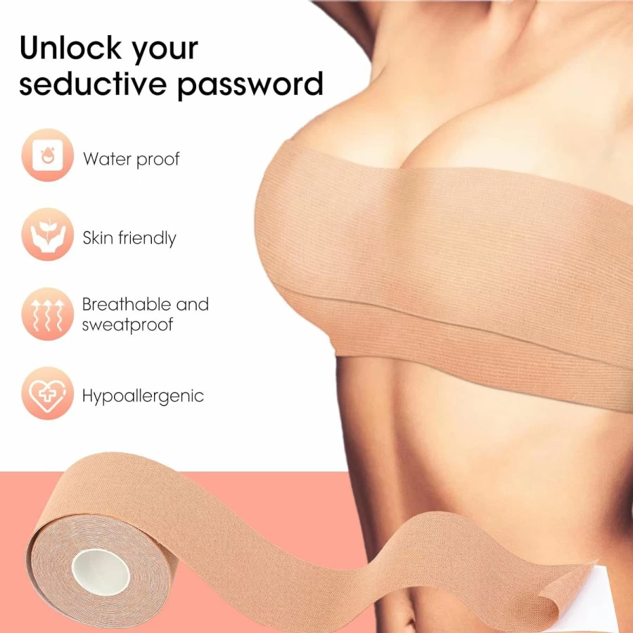 Antmoilios Boob Tape for Large Breasts A-G Cup - Reusable Silicone Adhesive Bra, Breathable Breast Lift Tape with Satin Petals & Double Sided Body Tape