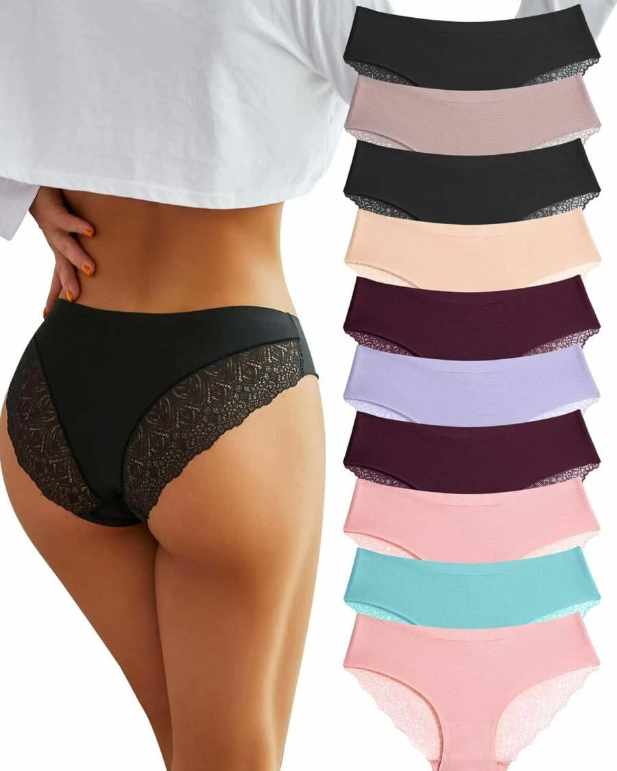 "Sth Big Women's Lace Cheeky Bikini Panties - No Show Hipster V-Waist Underwear Multi-Pack - Sexy Comfortable Ladies Underwear"