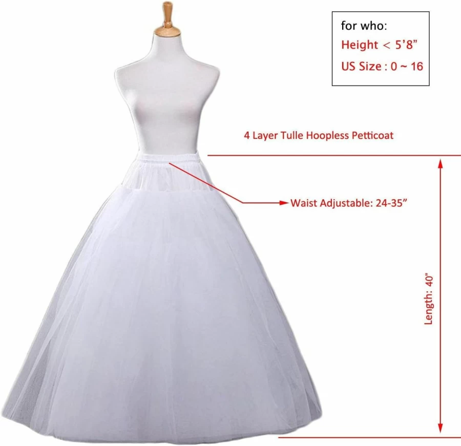 YLMTOP Women's A-Line Hoopless Petticoat Crinoline Underskirt for Wedding Bridal Party Dress Slips YPT300