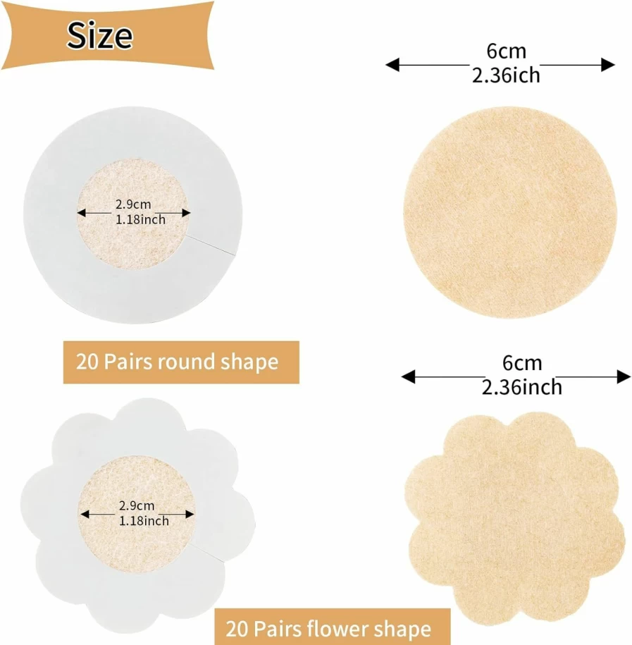 WITROMAN Disposable Nipple Covers 40-Piece Set - Adhesive Nipple Pasties Petals for Women - Reusable Breast Concealers for Comfort & Coverage