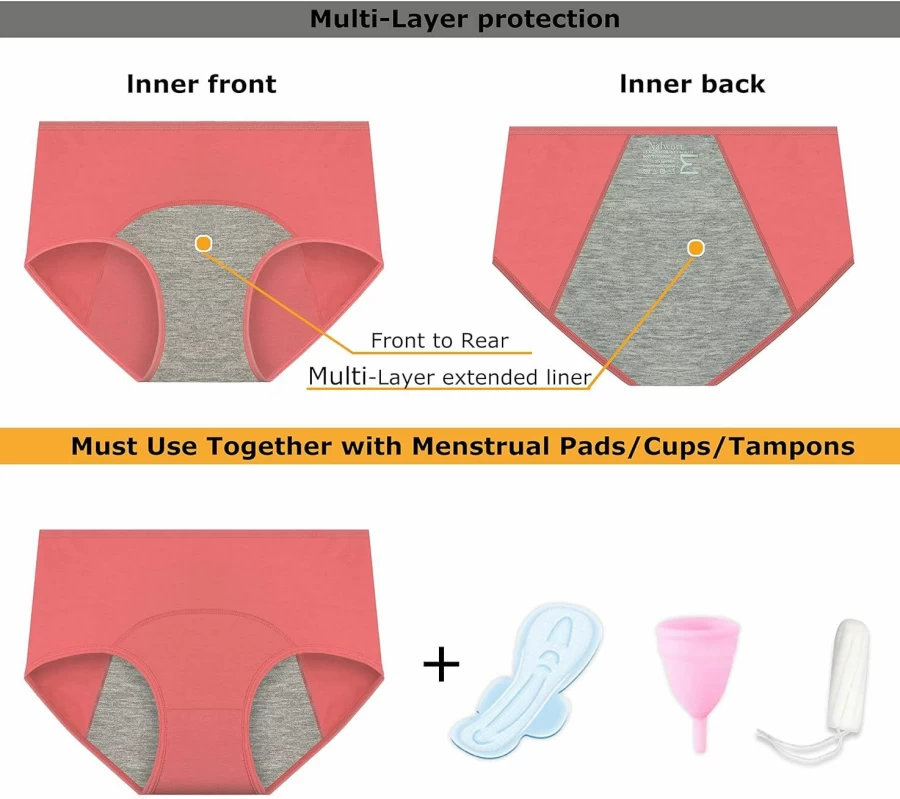 Nalwort Women's Cotton Menstrual Period Panties - Ultra Soft Postpartum Underwear for Comfort & Absorbency