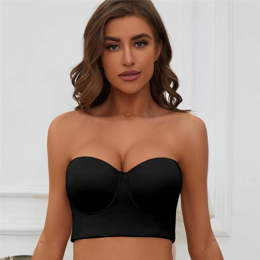 SOLODORO Women's No-Slip Strapless Longline Corset Bra with Silicone Strips for Back Smoothing