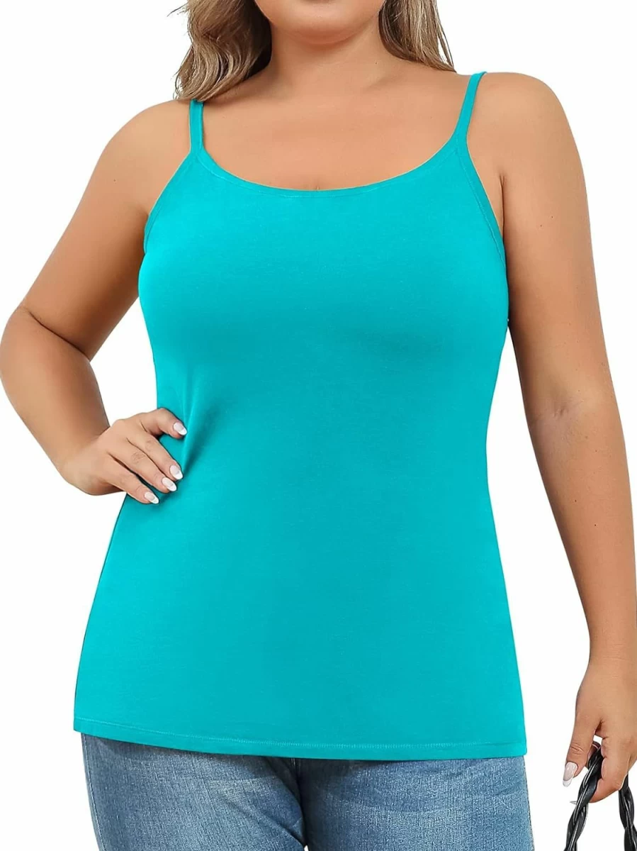 "V FOR CITY Women's Cotton Shelf Bra Camisole with Adjustable Spaghetti Straps - Basic Layering Tank Top in Sizes S-5X"