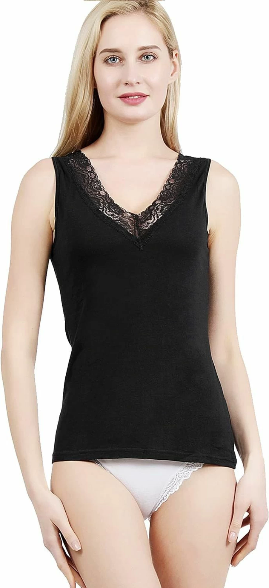 "POWER UNICO FLOWER Women's Italian Cotton Camisole Tank Top with Floral Lace Neckline"