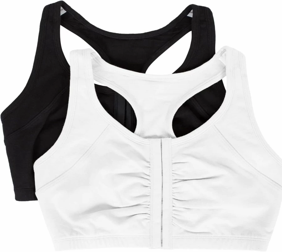 Fruit of the Loom Women's 2-Pack Cotton Racerback Sports Bras - Front Closure Comfort Fit Workout Bras