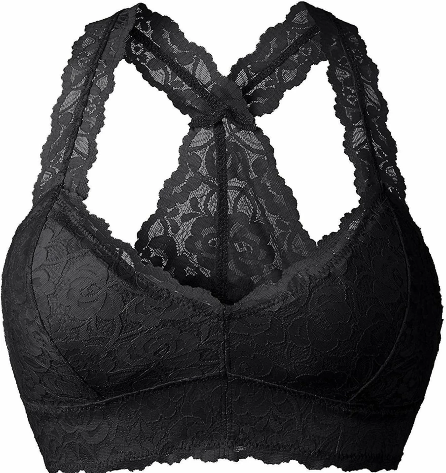 YIANNA Women's Floral Lace Bralette - Padded, Breathable, Sexy Racerback Bra for Comfort and Style