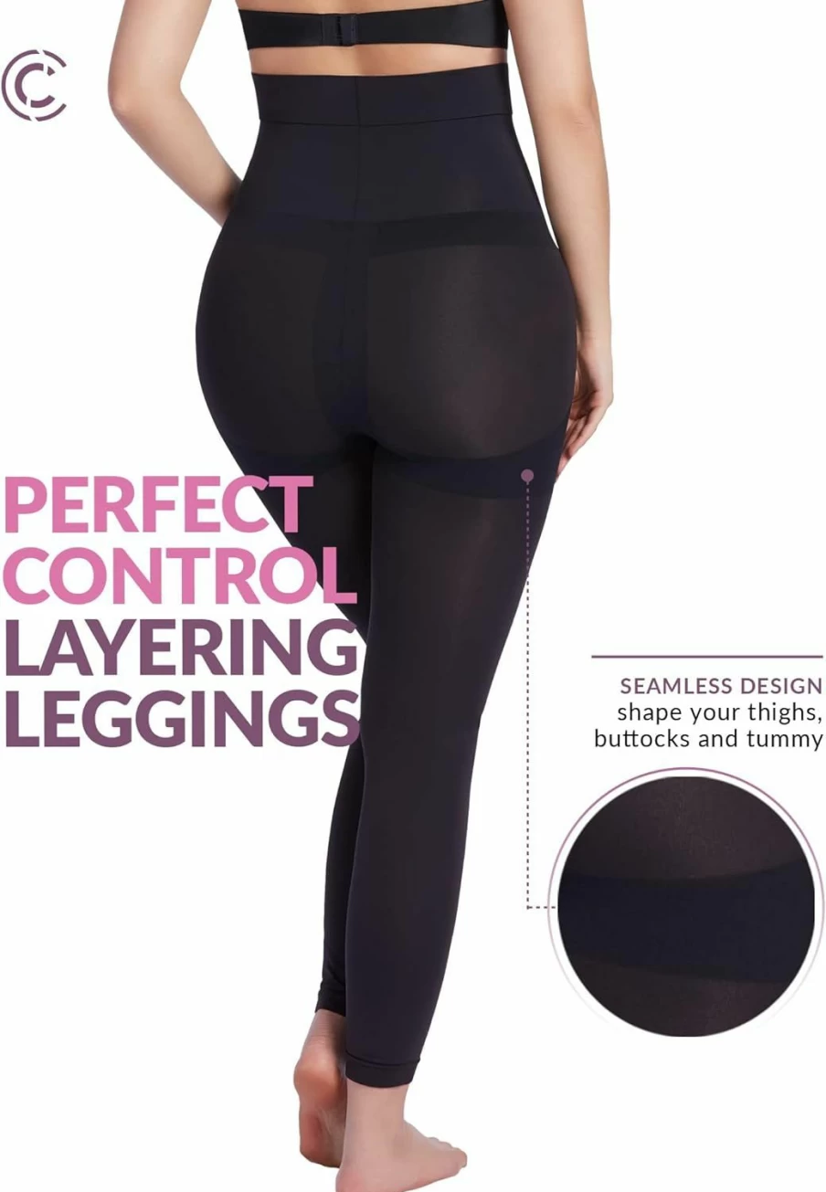 "CURVEEZ Women's Tummy Control Shapewear Leggings – Butt Lifting Compression Tights, Footless Thigh Slimmer Body Shaper"