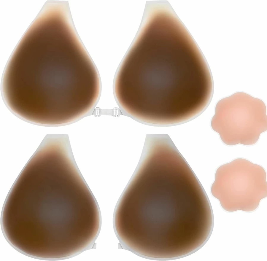 MNAFAYY Sticky Bras for Women - 2 Pairs Adhesive Silicone Bras, Backless & Strapless Push Up Bra with Nipple Covers, Invisible Lift for Comfort & Support