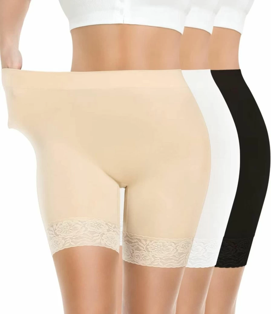 Yeblues Women's 3-Pack Seamless Lace Boyshorts - Anti-Chafing Safety Shorts for Under Dresses, Smooth Comfort Underwear