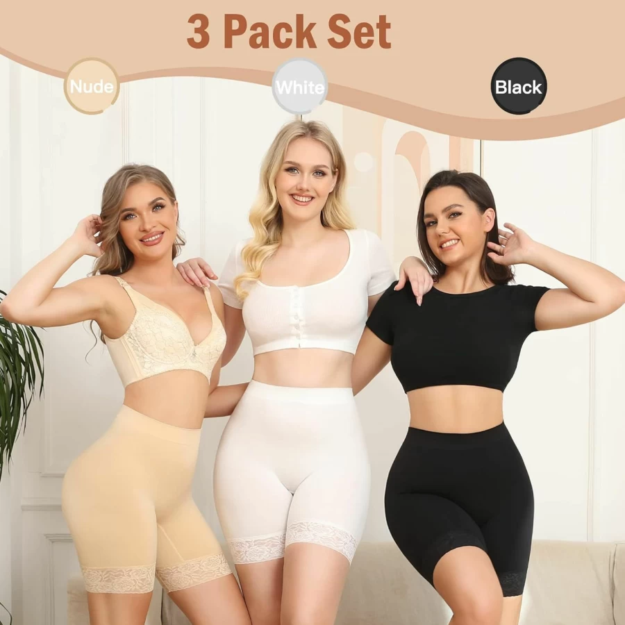 Yeblues Women's 3-Pack Seamless Lace Boyshorts - Anti-Chafing Safety Shorts for Under Dresses, Smooth Comfort Underwear