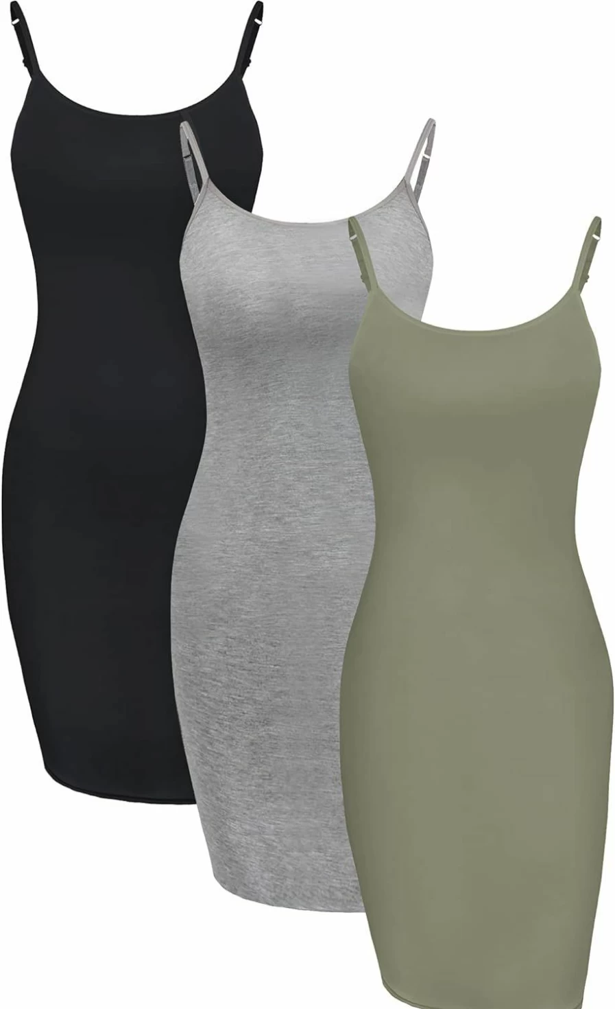 WILLBOND Women's Solid Color Cami Dress - 3 Pack Long Tank Tops with Adjustable Straps