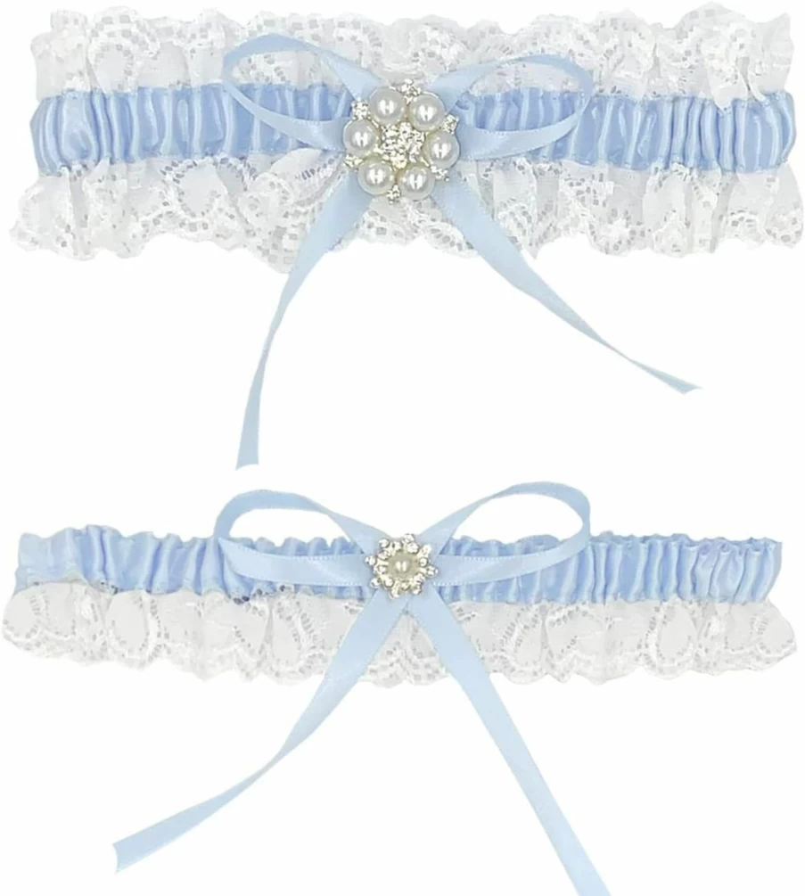 "ILLUVA Blue Lace Bridal Garter Belt Set - Wedding Something Blue Gift for Bride"