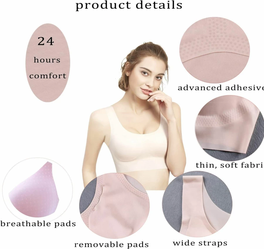 PRETTYWELL Women's Seamless Sleep Bra - Ultra Soft Comfort Wireless Lounge Bra with Removable Pads for A to D Cups