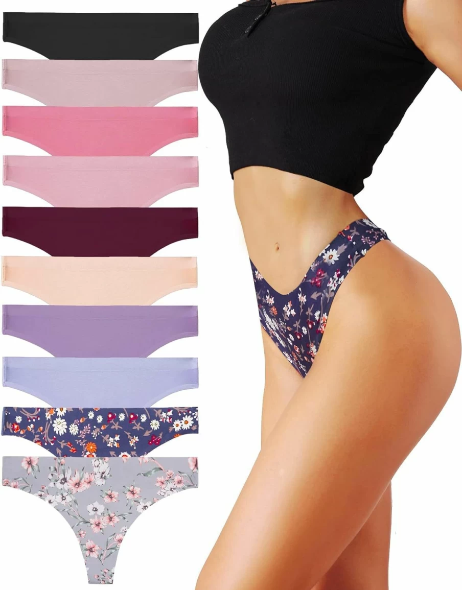 "ROSYCORAL Women's Seamless Thong Underwear 10-Pack - Breathable Low Rise No Show Hipster Panties XS to XL"