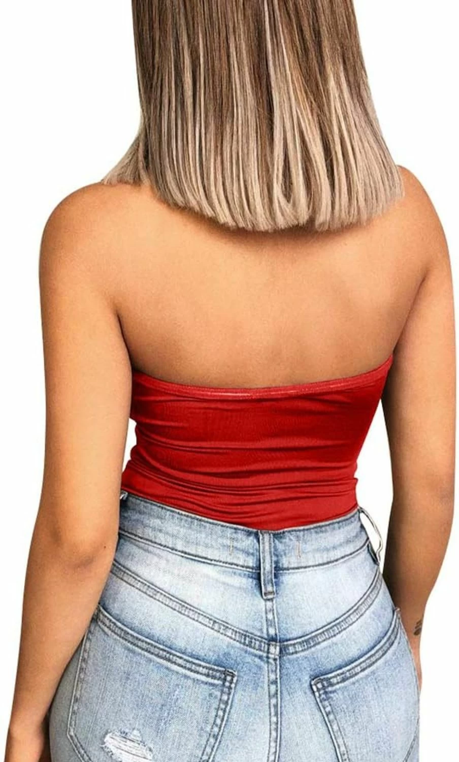 YMDUCH Women's Off Shoulder Strapless Bodysuit - Sexy Triangle Leotard One Piece for Women