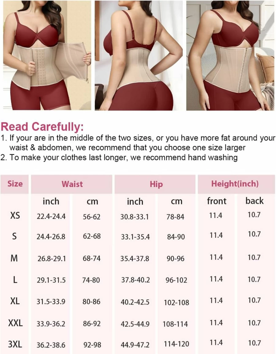 "SHAPSHE Women's Waist Trainer Corset - Tummy Control Shapewear with Zipper & Hook for Workout & Body Shaping"