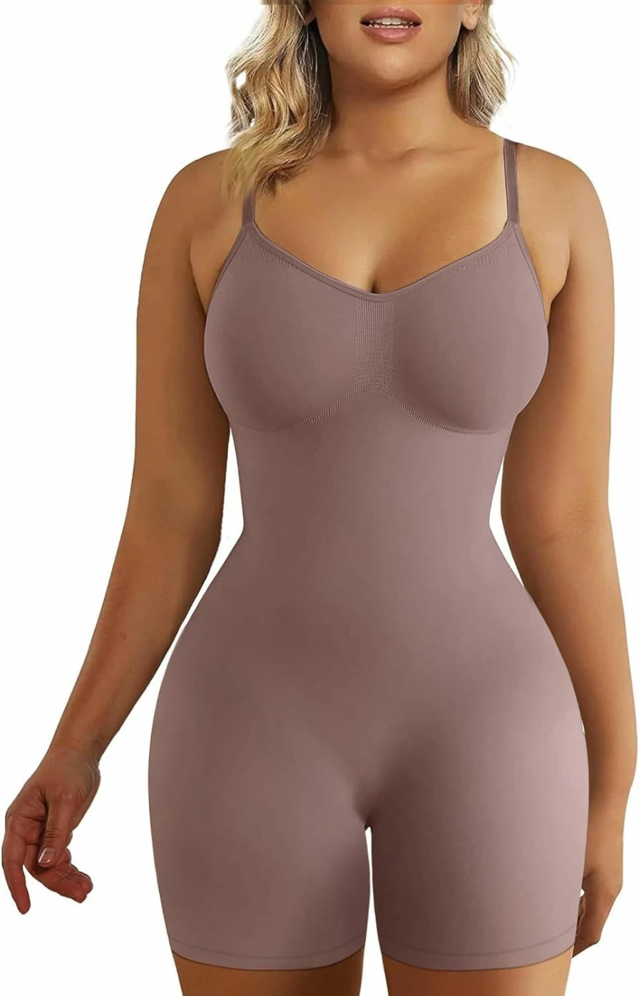 "SHAPERX Women's Tummy Control Bodysuit - Mid Thigh Butt Lifting Shapewear Shorts for Body Shaping"
