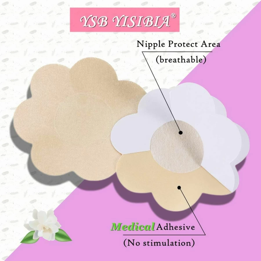 YSB YISIBIA 80-Pack Disposable Nipple Covers for Women - Invisible Adhesive Pasties, Satin Breast Petals, Reusable & Hypoallergenic Nipple Stickers