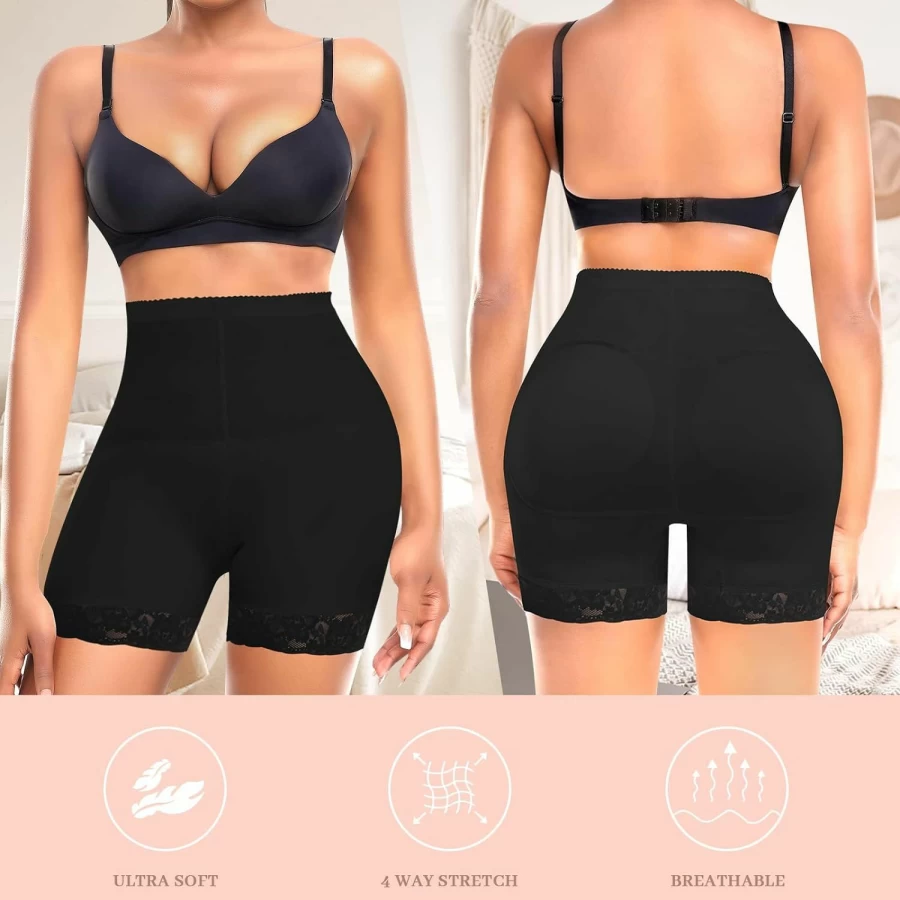 Werena Women's Seamless Butt Lifter Panties - Lace Boyshorts Shapewear with Booty Enhancer Pads
