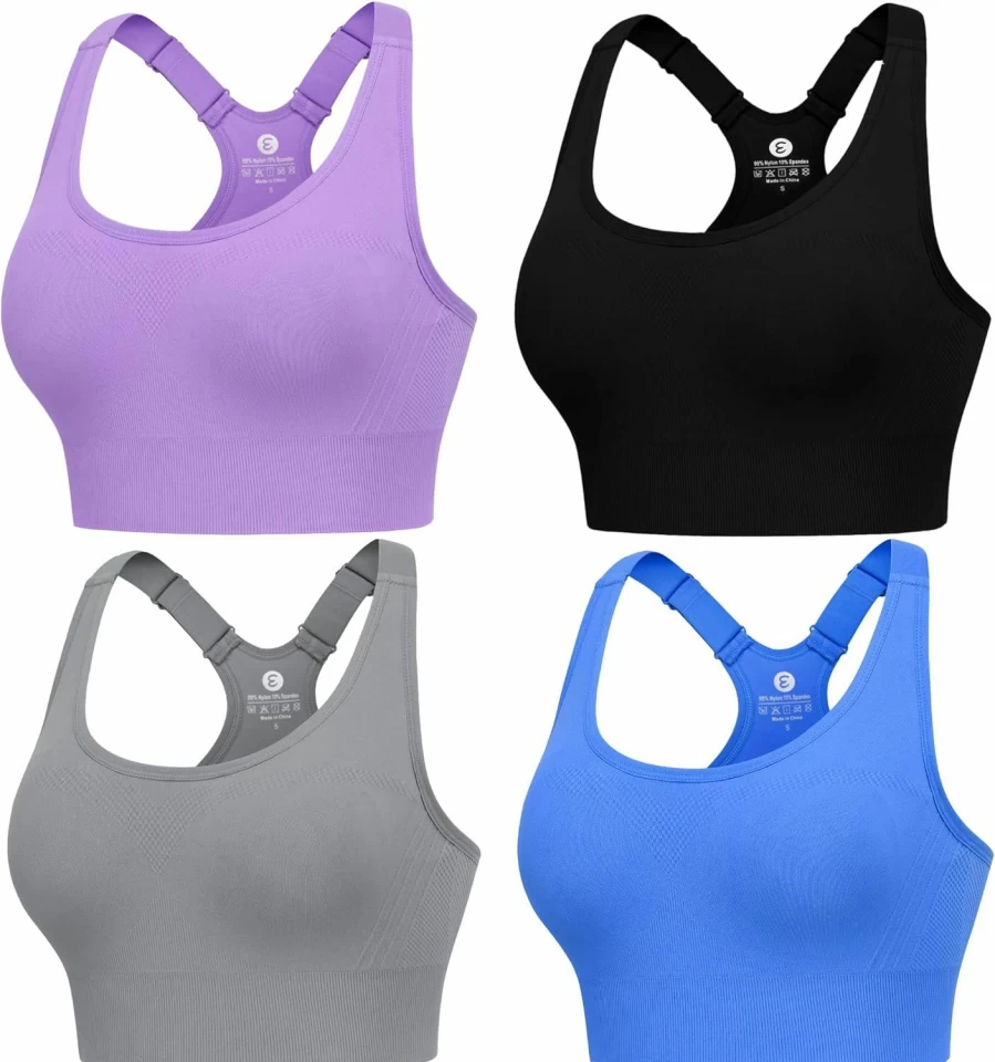Evercute Women's High Support Adjustable Sports Bra - Racerback Padded Workout Top for Yoga & Athletic Activities