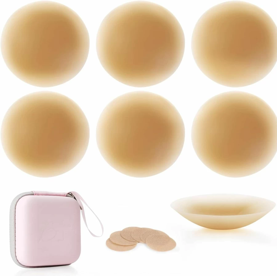 Bonamona Reusable Nipple Covers for Women - 3 Pairs Ultra Thin Adhesive Silicone Breast Petals with Travel Case