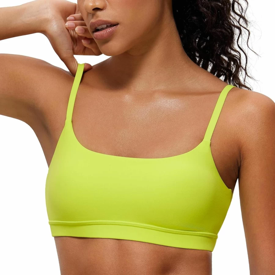 CRZ YOGA Women's Butterluxe Sports Bra - Wireless Adjustable Spaghetti Strap Crop Top for Yoga & Workout